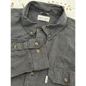 Carhartt Men's Long Sleeve Button- Up Shirt, Grey Relaxed Fit XL